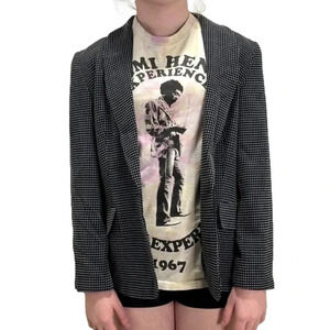Vintage 100% virgin wool blazer navy blue‎ tweed blazer shoulder pads pockets
